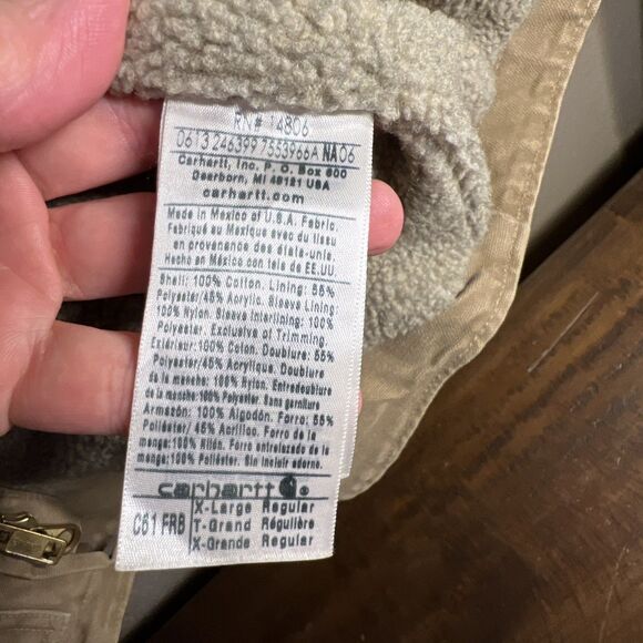 Carhartt  Denim Jacket RN#14806 Mens Size XL Brown Fleece Lined Distressed Logo - Picture 10 of 12